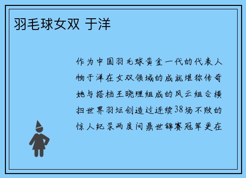 羽毛球女双 于洋